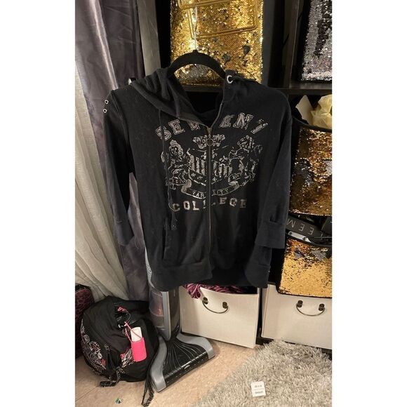 Seven jeans bling hooded short sweatsuit &  capri jogger pants sweats  2 piece - Picture 1 of 8